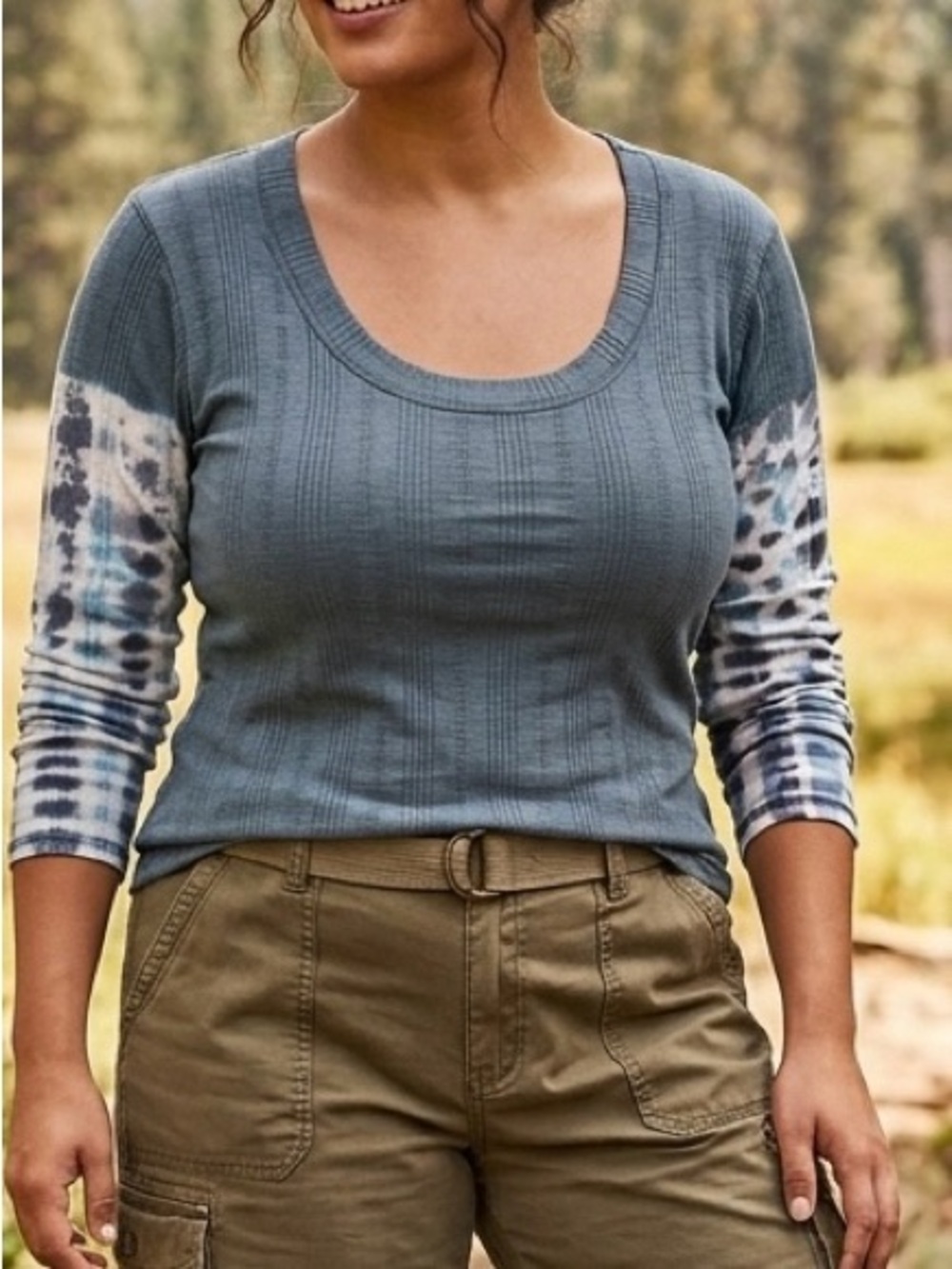 We The Free Big Sur Ribbed Slate Blue Tee. Boho Granola Girl Athleisure Retro ☮️
